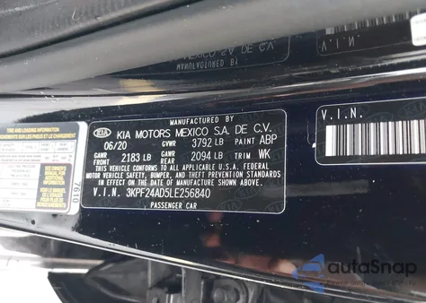 2020 Kia Forte Lxs from USA, damaged, VIN 3KPF24AD5LE256840